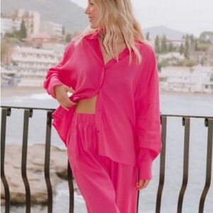 Daily Drills Hot Pink Linen Button Down Shirt | XS/S